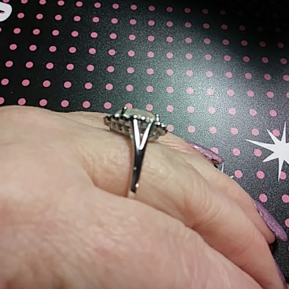 SOLD Sz 9 created opal and white sapphire halo ring - Picture 2 of 4